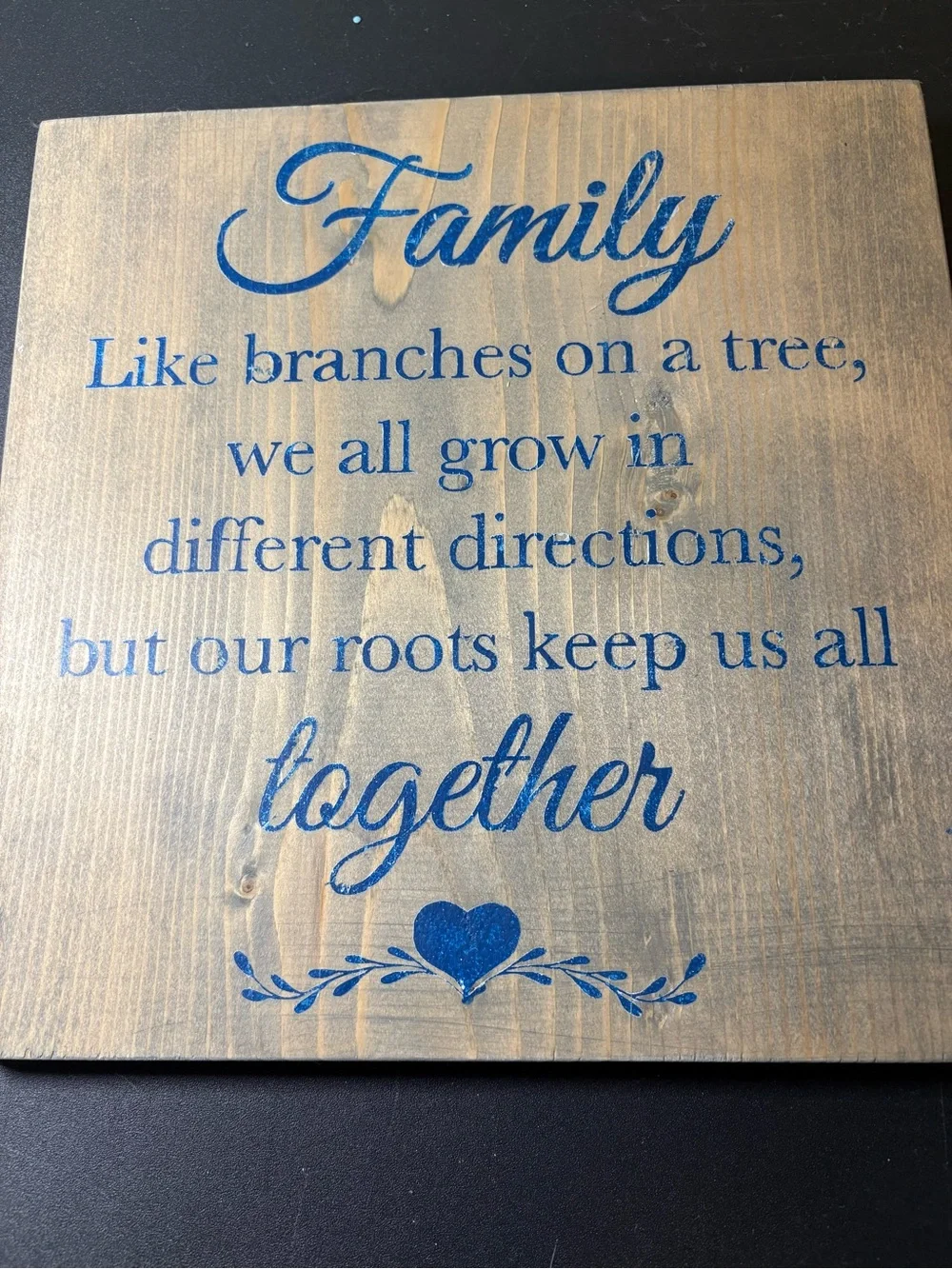 Family Wooden Wall Sign - Blue Lettering